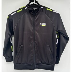 A Fatti Black Zip Up Track Jacket With Green And White Full Zip‎ Men's Large